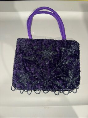 Purple Beaded Velvet Handbag STUNNING